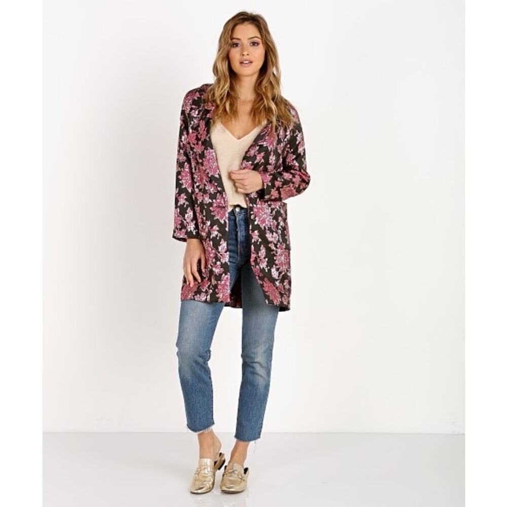 For Love & Lemons Luella Layering Coat Small NWT Metallic Floral Jacquard Pink